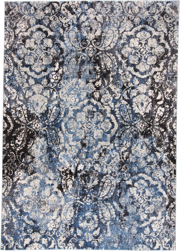 Ainsley Transitional Distressed Blue Ivory Black Area Rug (10' x 13'2")