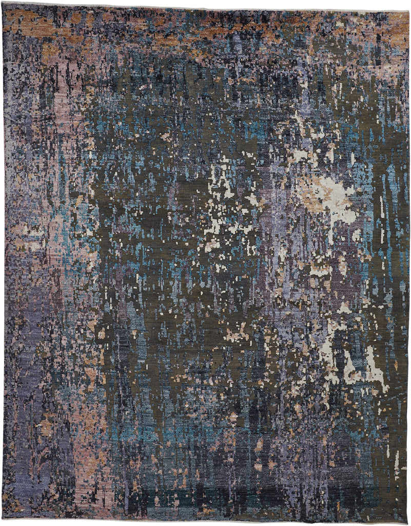 Eros Modern Abstract Purple Pink Green Area Rug (8'6" x 11'6")