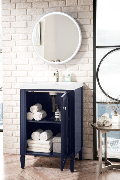 Britannia 24" Single Vanity, Navy Blue With White Glossy Composite Stone Top