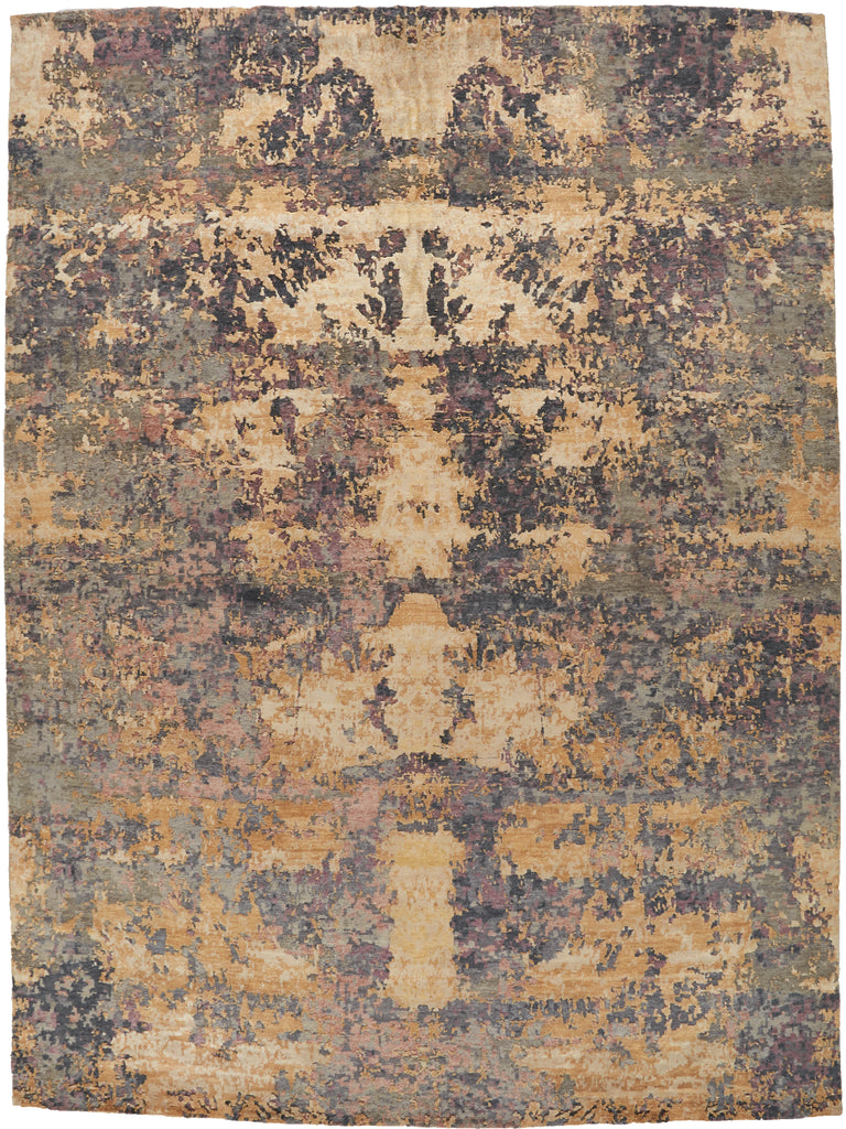 Adira Transitional Watercolor Orange Tan Taupe Area Rug (7'9" x 9'9")