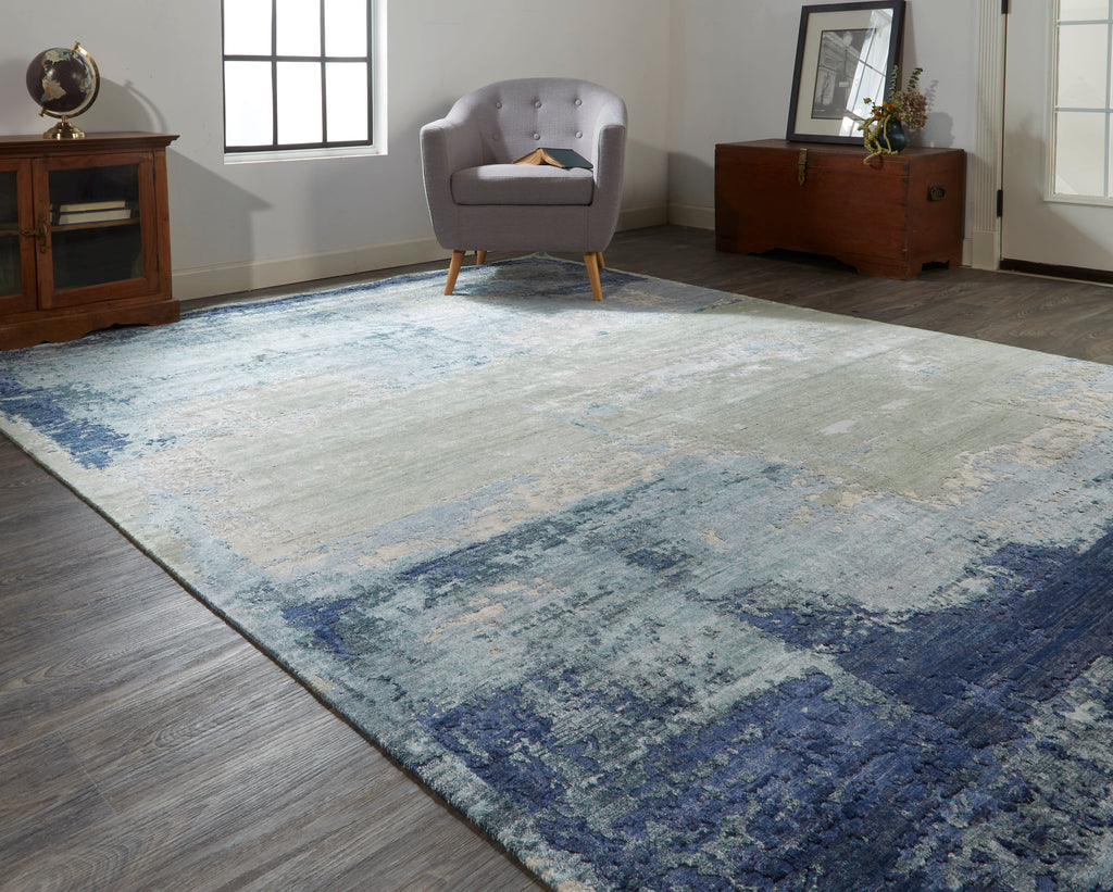 Gemma Modern Abstract Blue Gray Green Area Rug (7'9" x 9'9")