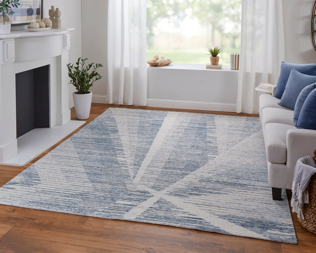 Brighton Modern Abstract Ivory Blue Silver Area Rug (2' x 3')