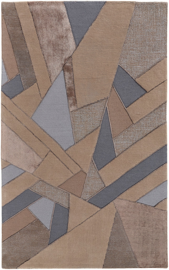 Nash Transitional Geometric Tan Brown Blue Area Rug (5' x 8')