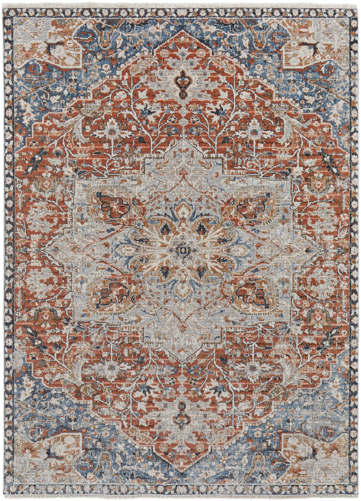 Kaia Transitional Medallion Orange Ivory Blue Area Rug (3' x 5')