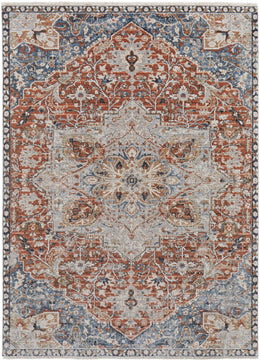 Kaia Transitional Medallion Orange Ivory Blue Area Rug (3' x 10')