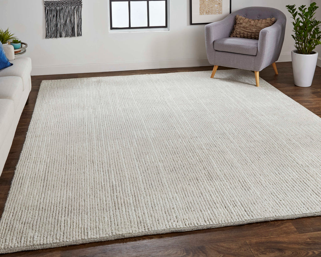 Alford Modern Solid Ivory Tan Area Rug (8'6" x 11'6" / Pattern 2)