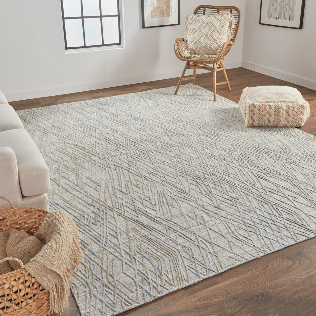 Elias Modern Abstract Gray Blue Area Rug (2'9" x 8' / Pattern 1)