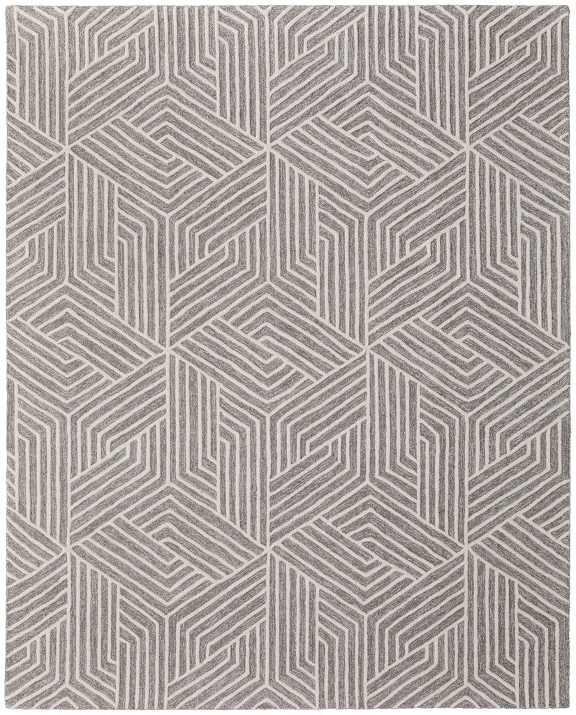 Lytton Modern Geometric Gray Ivory Area Rug (2' x 3')