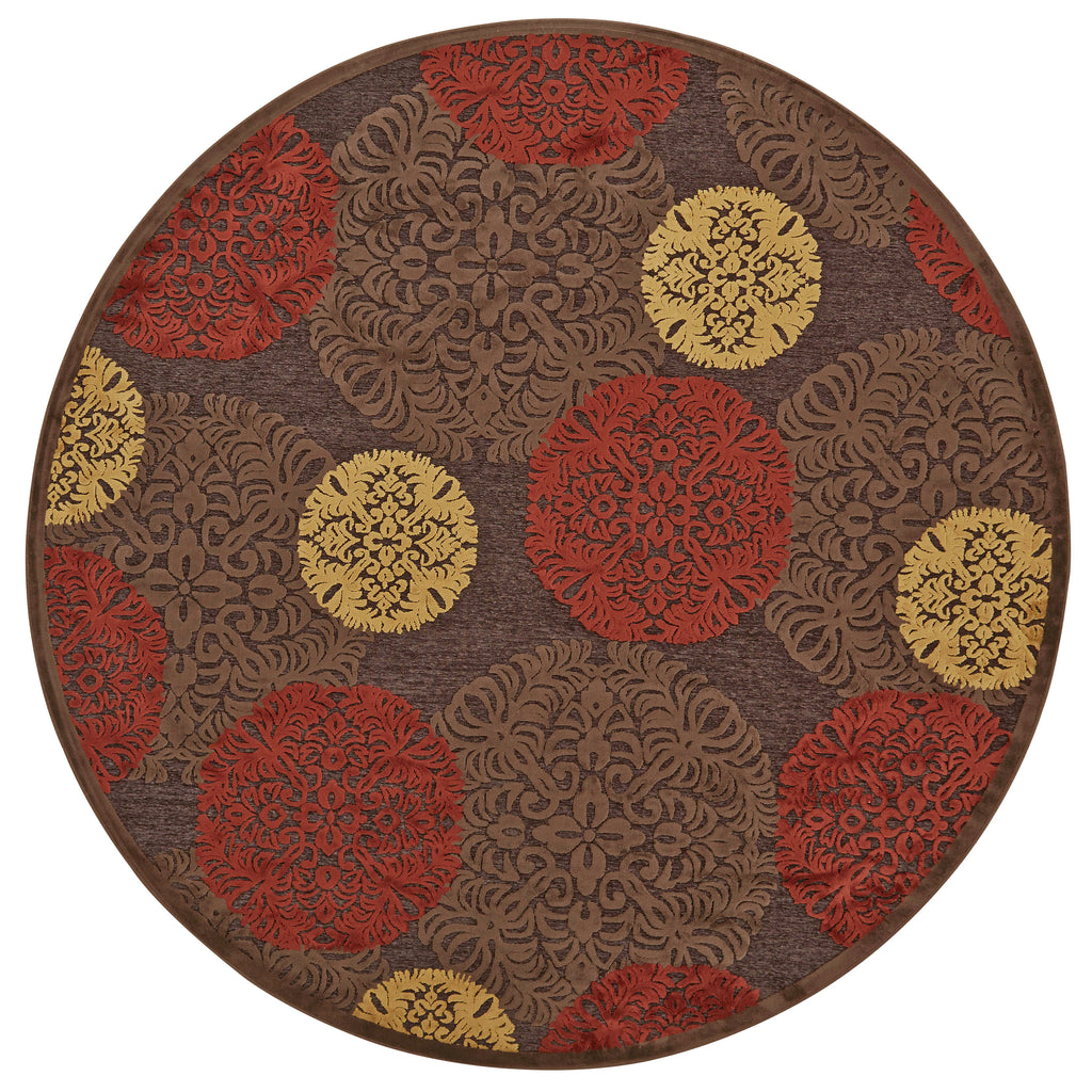 Saphir Transitional Polka Dots Taupe Red Tan Area Rug (7'6" x 7'6")