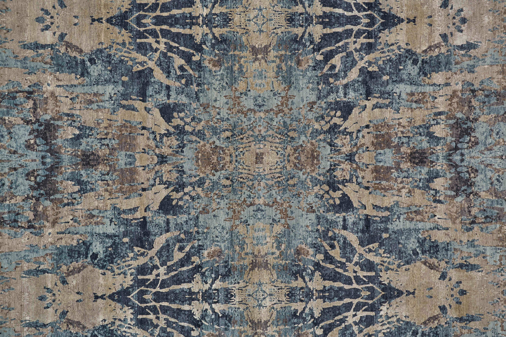 Banbury Transitional Damask Blue Ivory Taupe Area Rug (7'9" x 9'9")