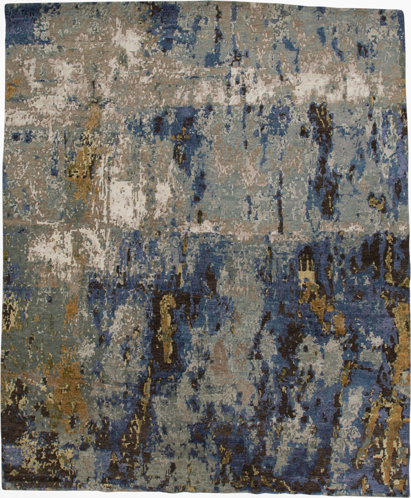 Lor Modern Abstract Blue Brown Ivory Area Rug (2' x 3')