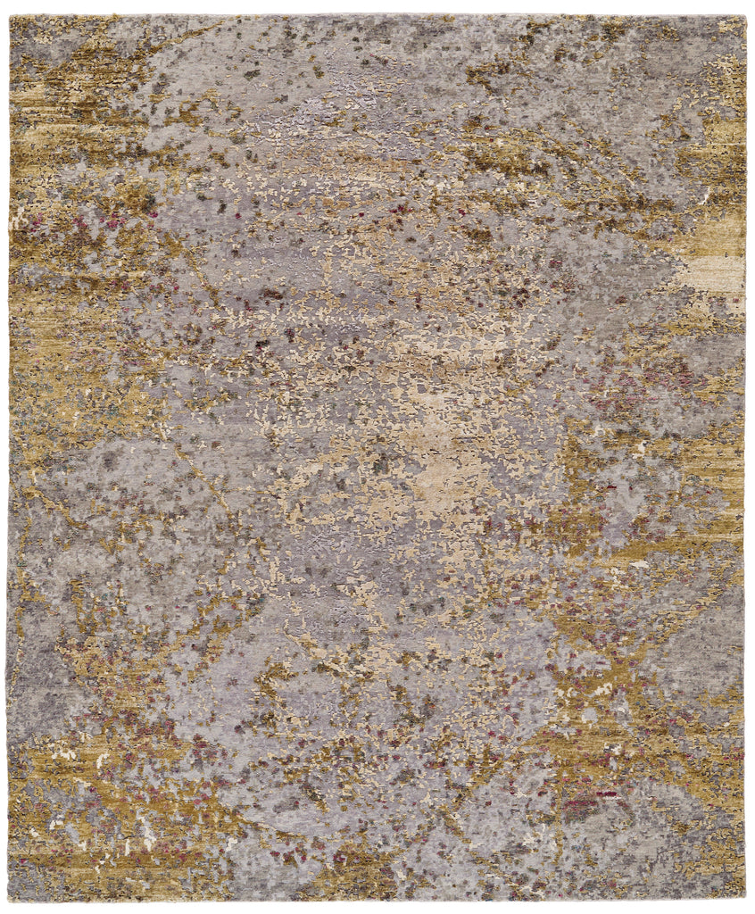 Adira Modern Abstract Gold Gray Silver Area Rug (2' x 3')