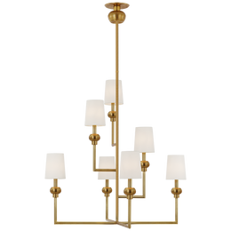 Comtesse XL Offset Chandelier, Hand-Rubbed Antique Brass With Linen Shades