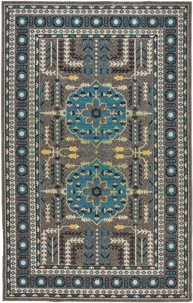 Foster Transitional Medallion Gray Blue Green Area Rug (5' x 8')