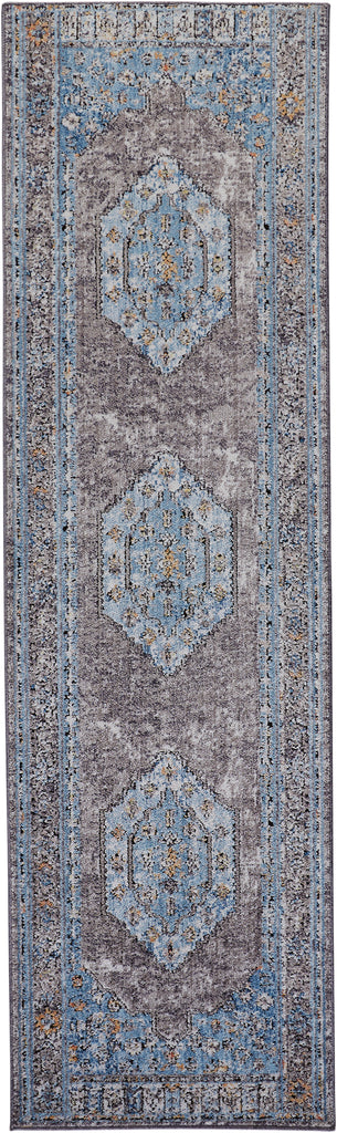 Armant Traditional Medallion Blue Gray Gold Area Rug (2'3" x 7'9")