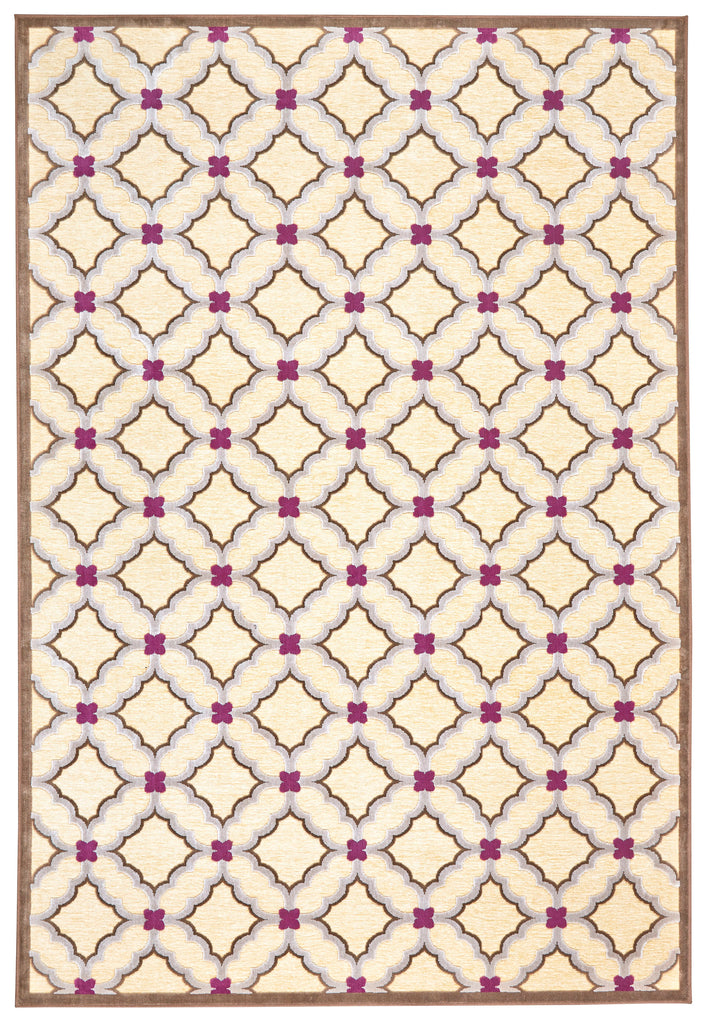 Saphir Rubus Modern Geometric Tan Brown Purple Area Rug (5'3" x 7'6")