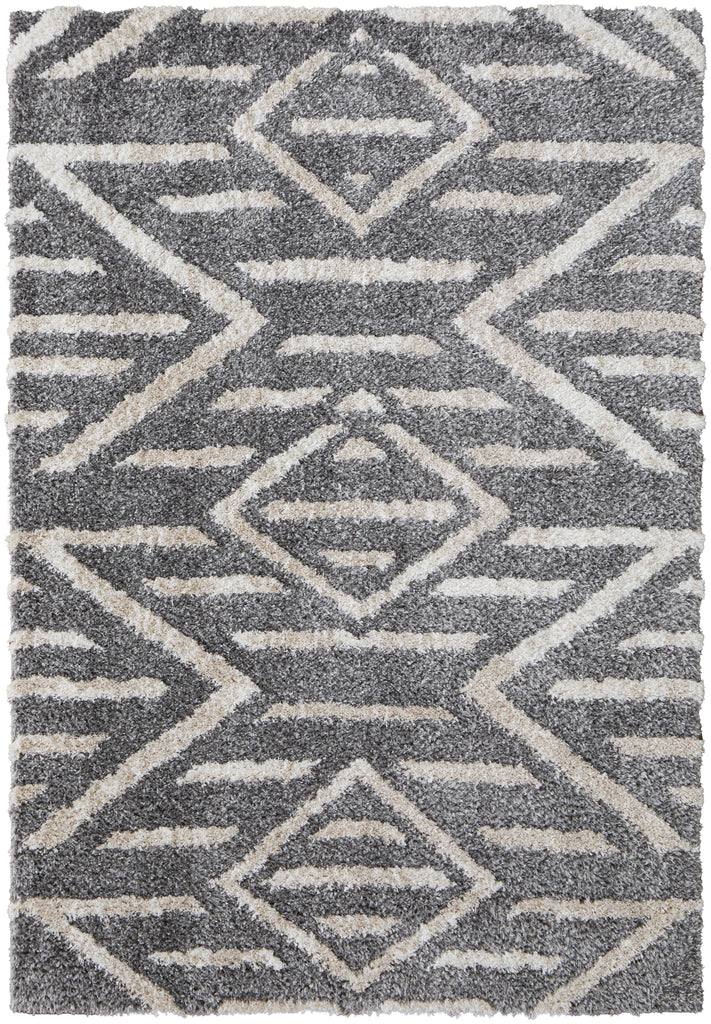 Mynka Transitional Diamond Gray Ivory Area Rug (5' x 8')