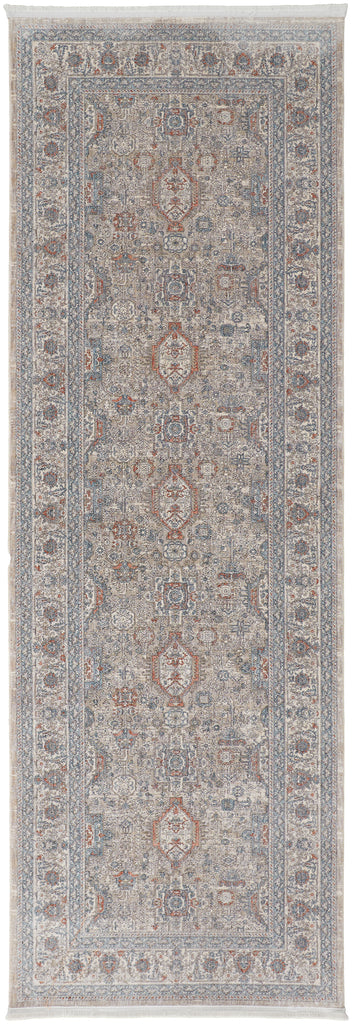 Marquette Transitional Oriental Taupe Silver Blue Area Rug (2'8" x 8')