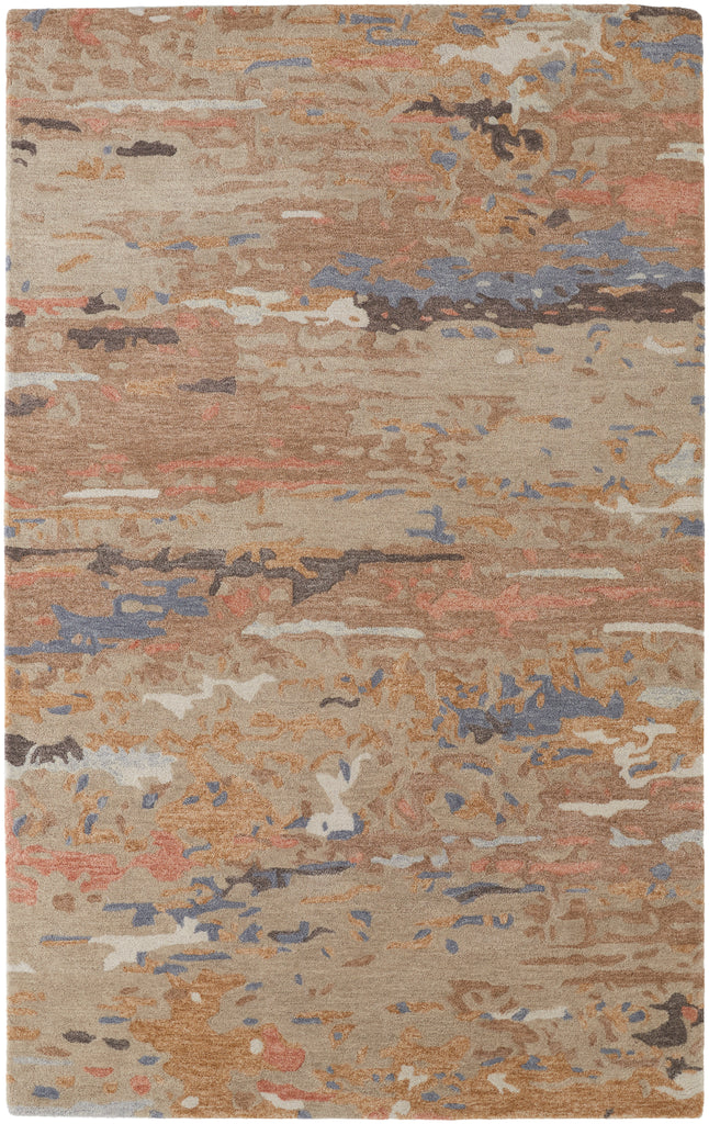 Everley Modern Abstract Tan Blue Area Rug (5' x 8')