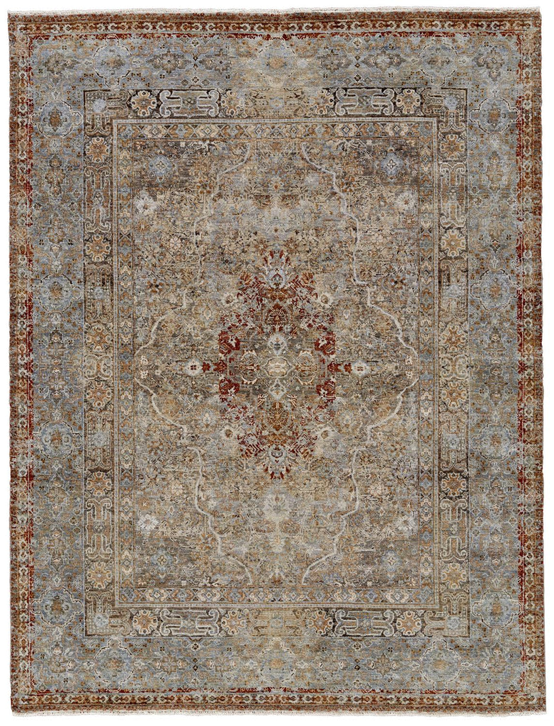 Dalia Modern Oriental Blue Red Tan Area Rug (9'6" x 13'6")