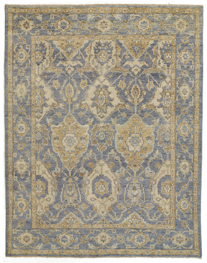 Carrington Traditional Oriental Blue Gold Tan Area Rug (5'6" x 8'6")