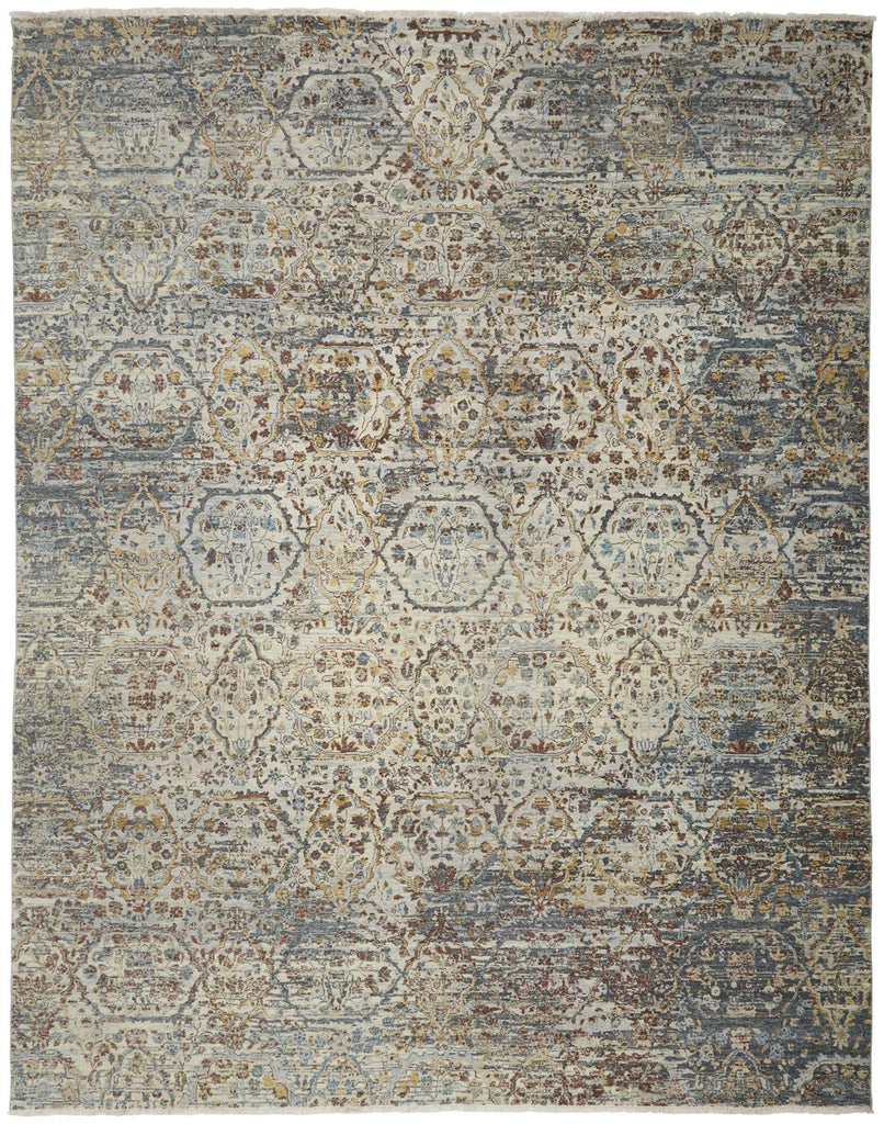 Siena Transitional Distressed Ivory Tan Blue Area Rug (2' x 3')