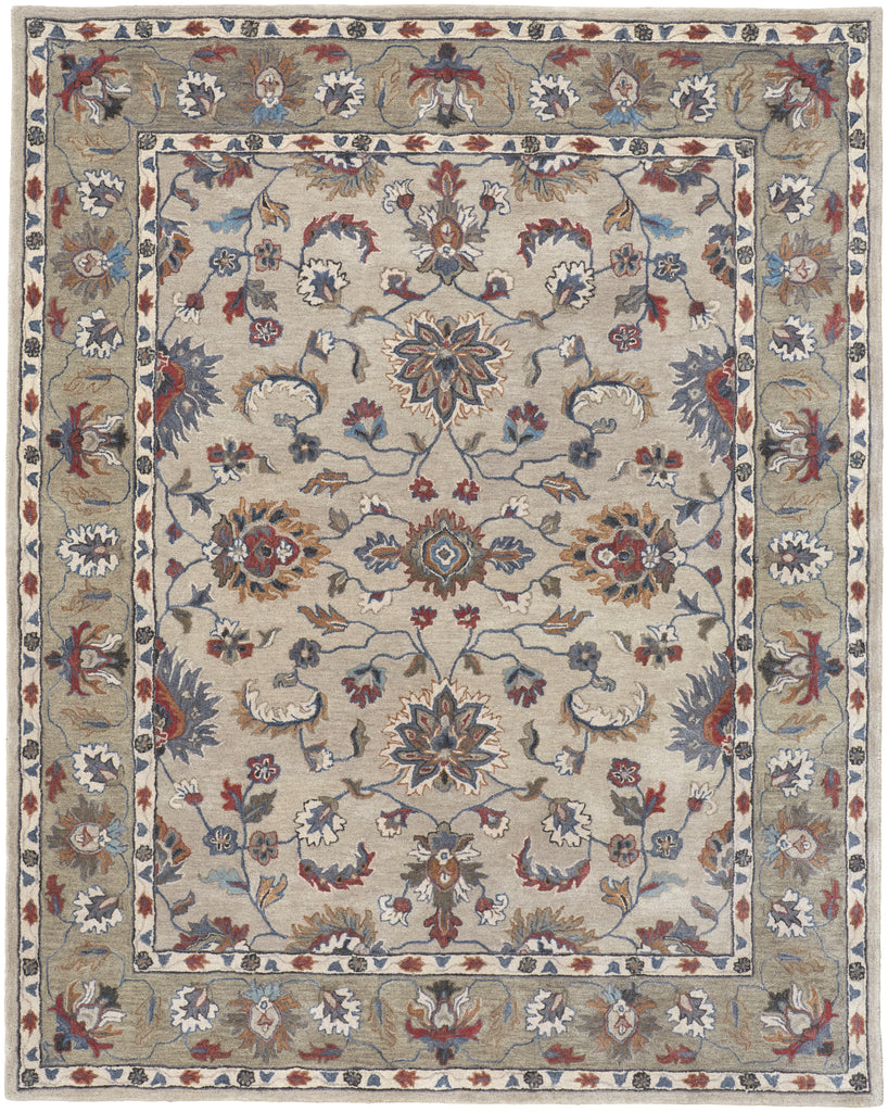 Rylan Transitional Oriental Ivory Taupe Blue Area Rug (5' x 8')