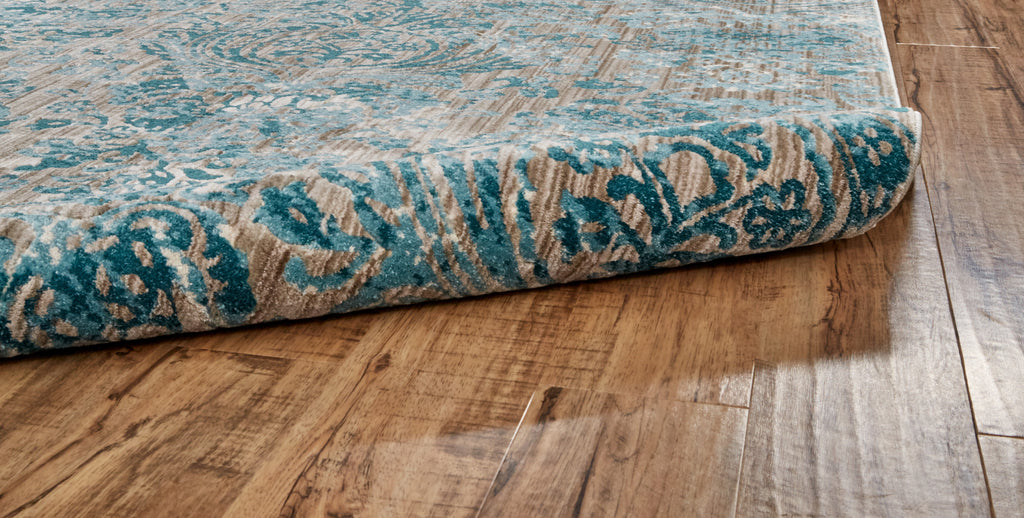 Keats Transitional Distressed Blue Taupe Ivory Area Rug (5'3" x 7'6")