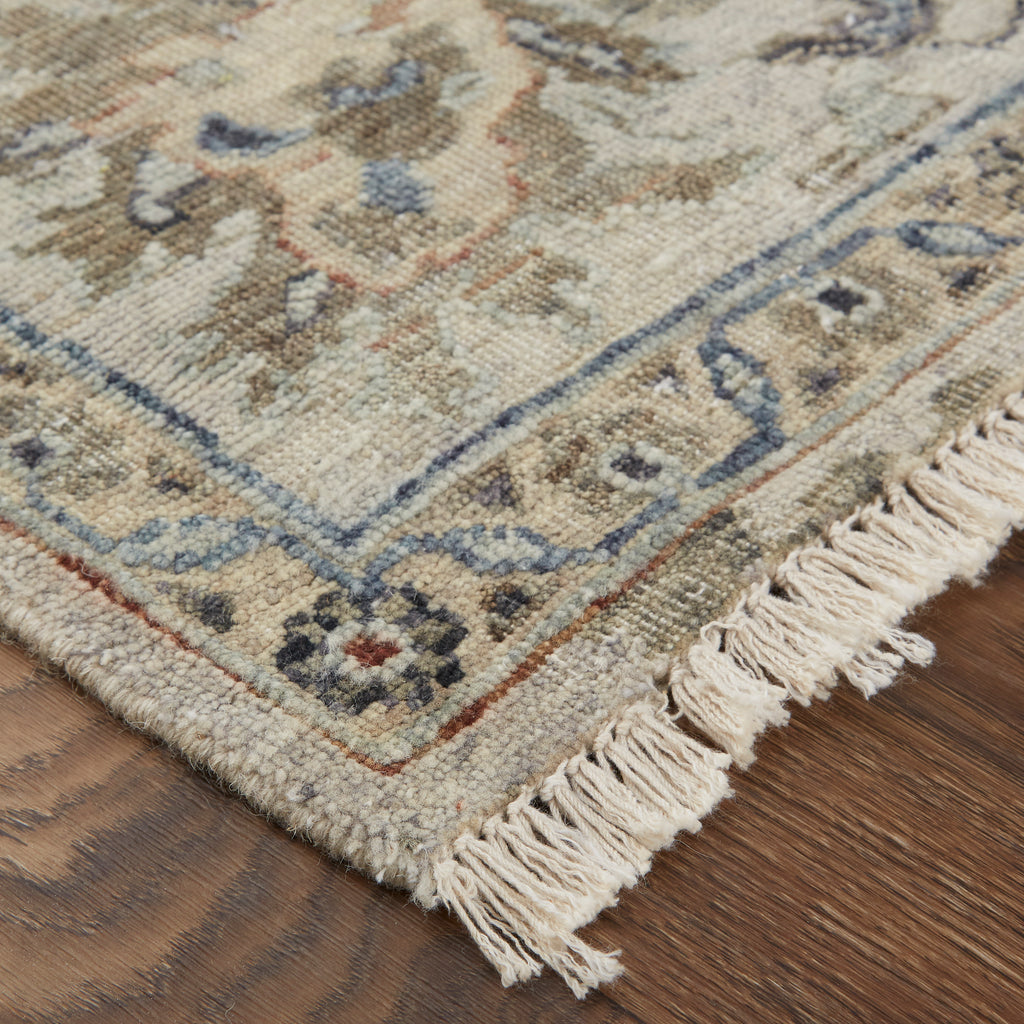 Marabel Traditional Damask Taupe Ivory Blue Area Rug (3'6" x 5'6")