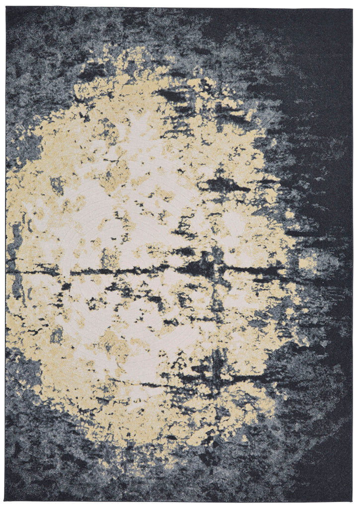 Bleecker Modern Abstract Black Gray Gold Area Rug (5' x 8')