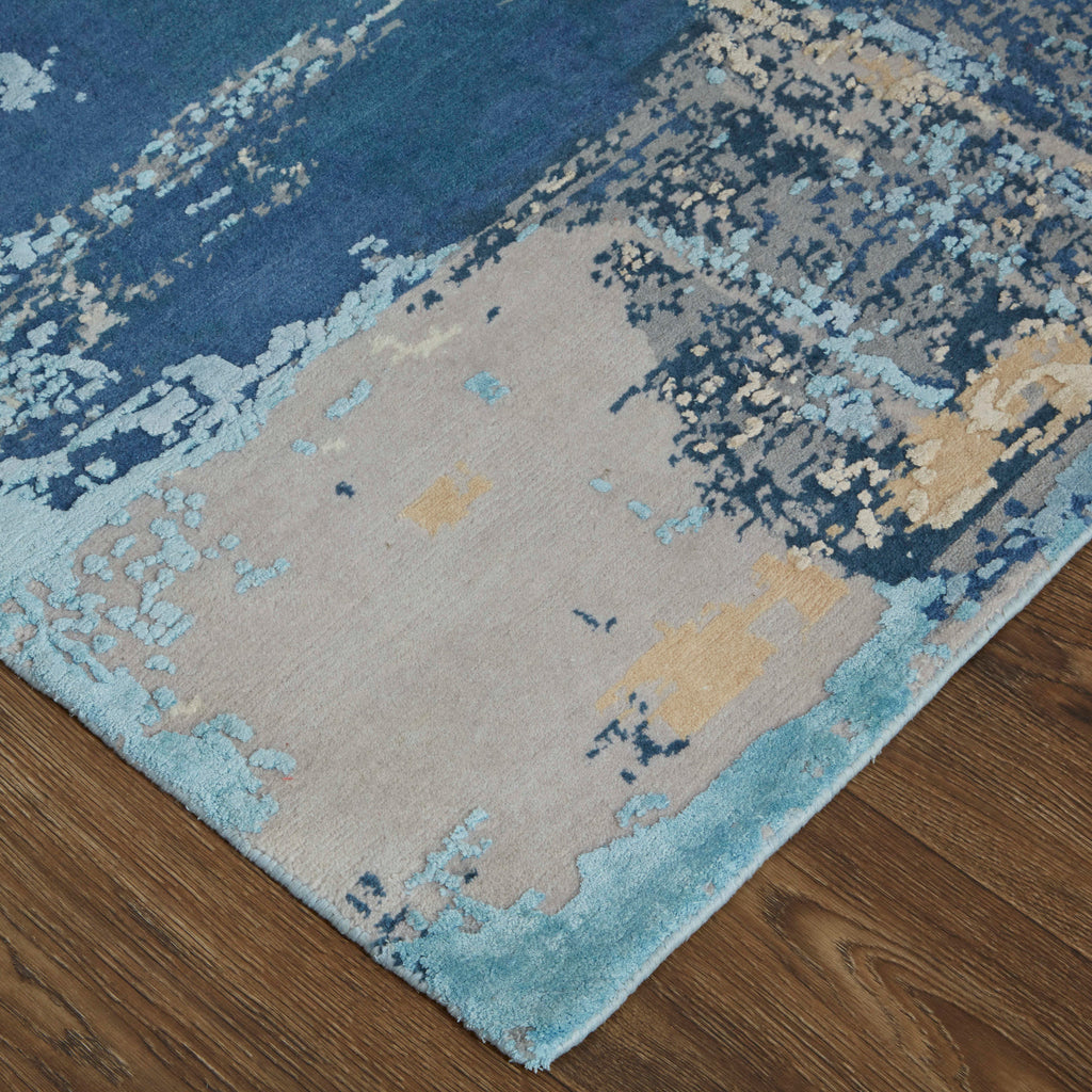 Mcdermott Modern Abstract Blue Ivory Tan Area Rug (9'6" x 13'6")