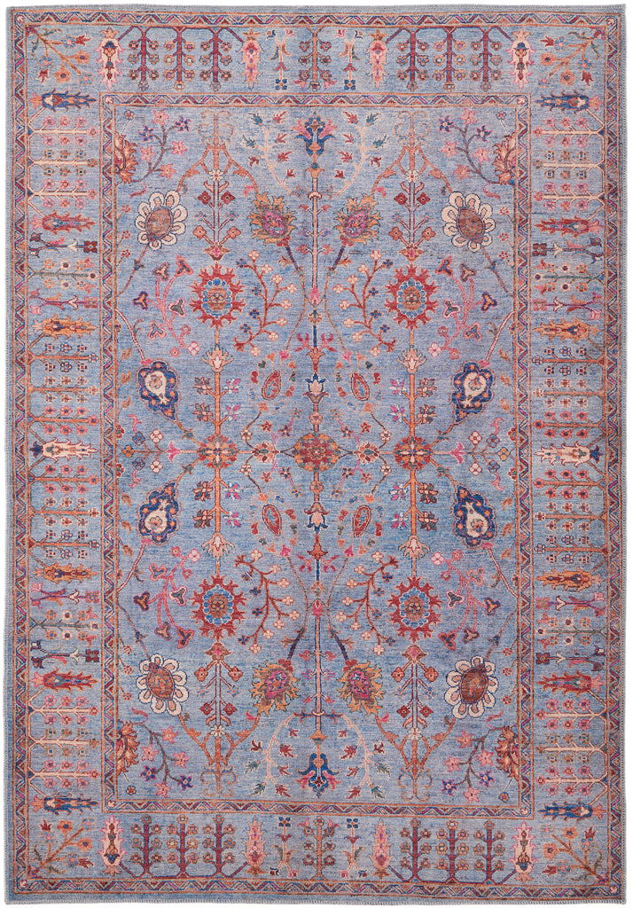 Rawlins Transitional Oriental Gray Blue Red Area Rug (7'10" x 9'10")