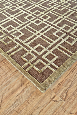 Dim Sum Modern Geometric Tan Ivory Area Rug (5'6" x 8'6")