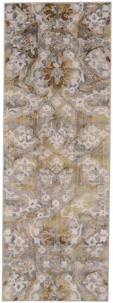 Cannes Transitional Trellis Lattice Gray Yellow Ivory Area Rug (2'10" x 7'10")