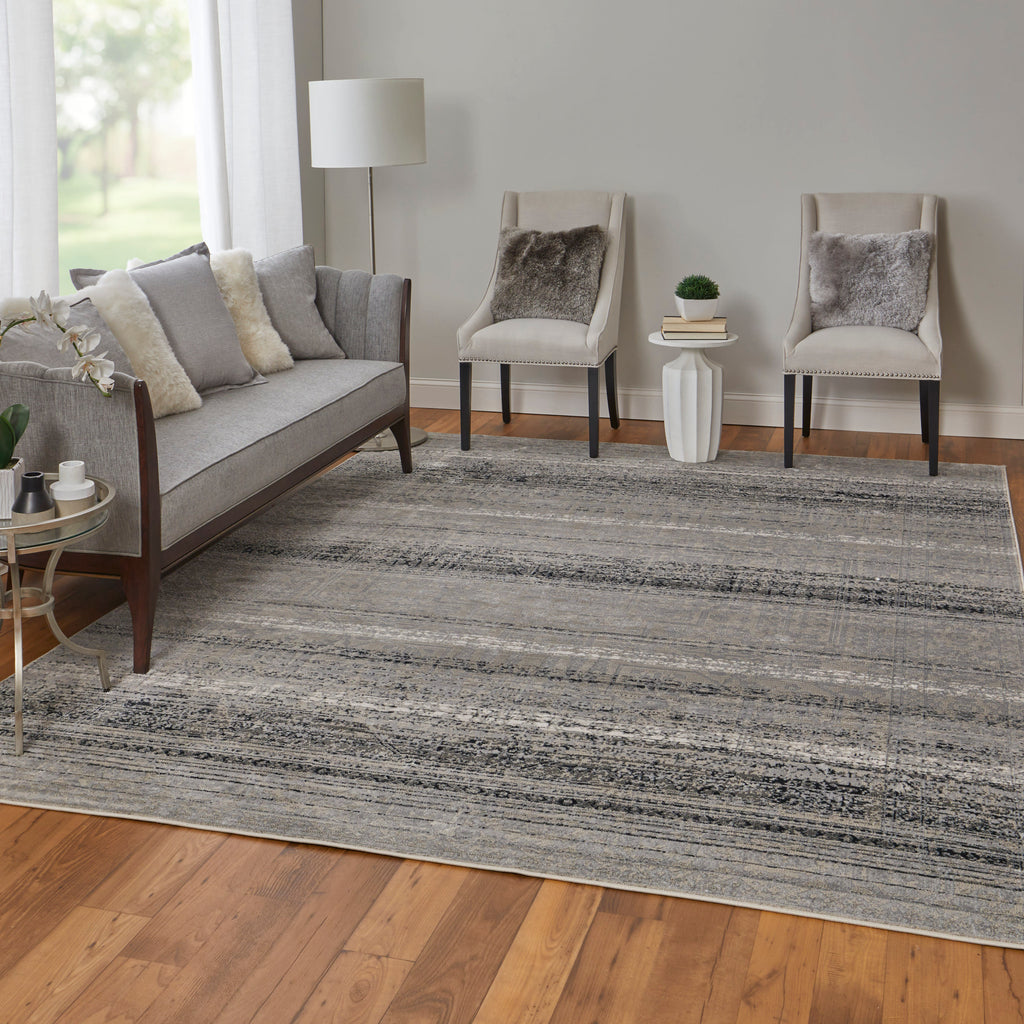 Macklaine Transitional Distressed Taupe Black Ivory Area Rug (12' x 15')