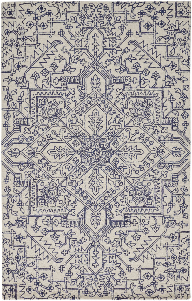 Belfort Transitional Medallion Ivory Blue Area Rug (12' x 15')