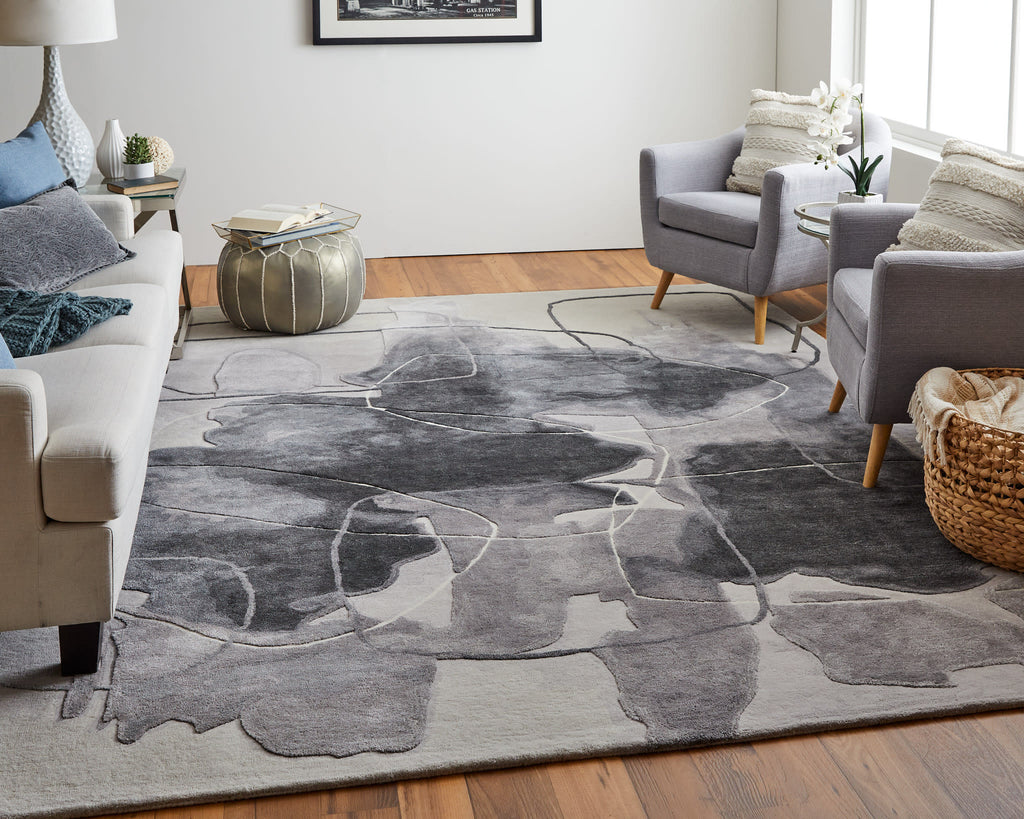 Anya Transitional Abstract Ivory Gray Taupe Area Rug (5' x 8')