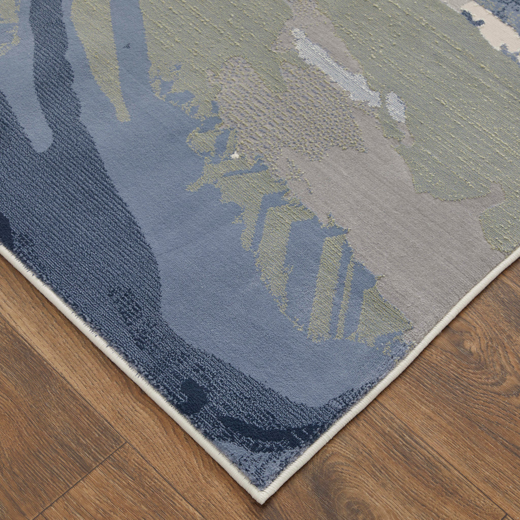 Clio Modern Abstract Blue Gray Ivory Area Rug (9' x 12')