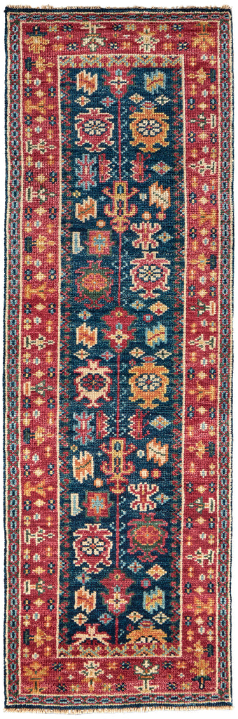 Piraj Traditional Bordered Pink Blue Orange Area Rug (2'6" x 8')