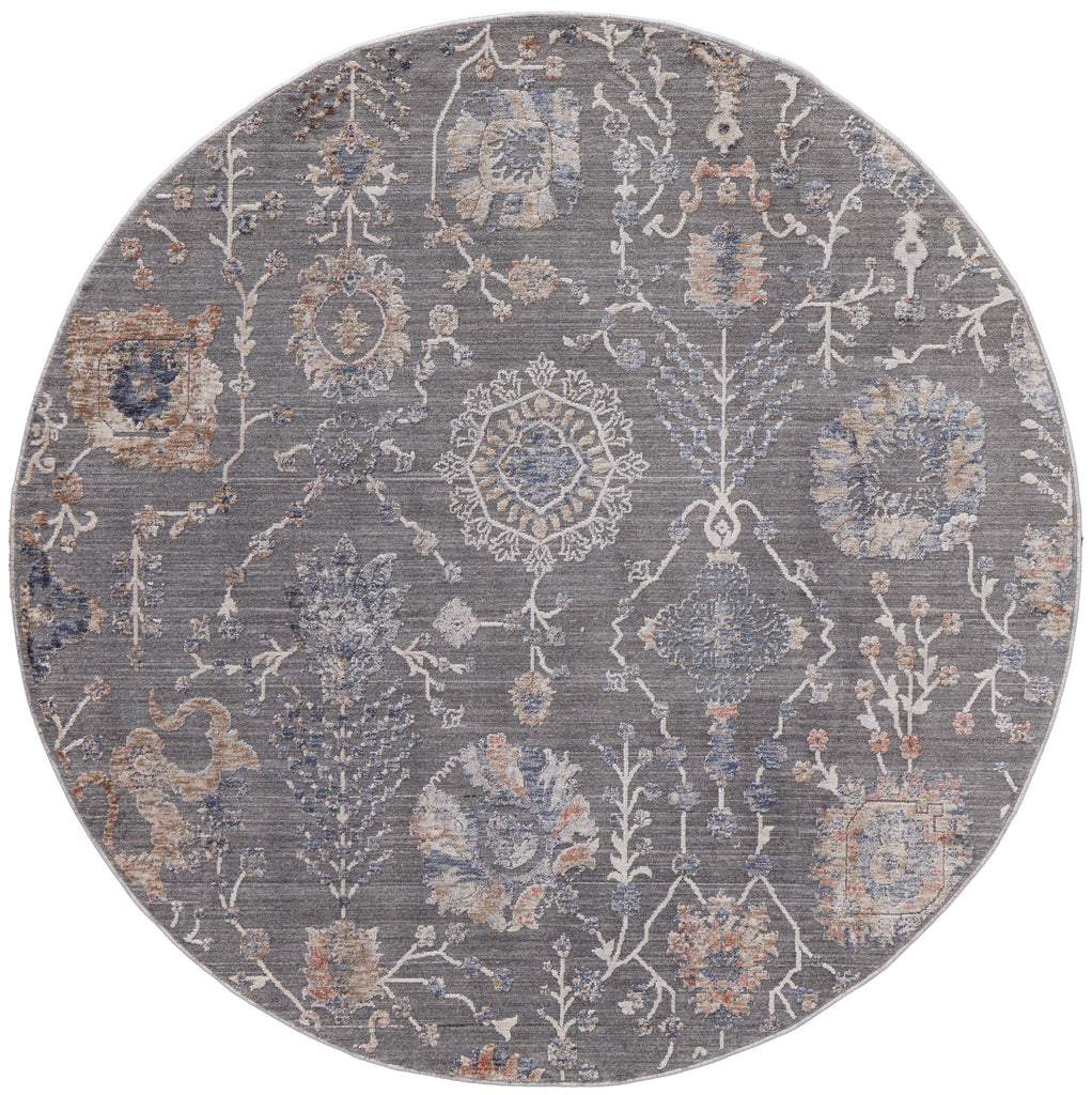 Thackery Transitional Floral Botanical Gray Ivory Tan Area Rug (5'6" x 5'6")