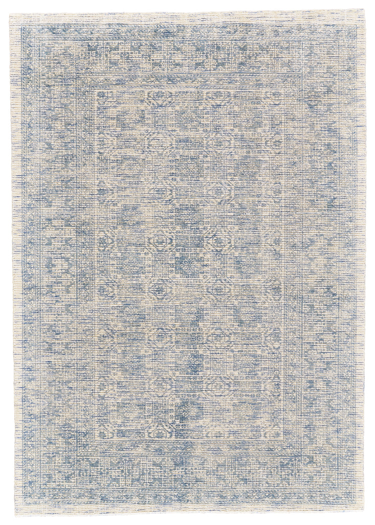 Reagan Transitional Bordered Blue Ivory Area Rug (5' x 8')