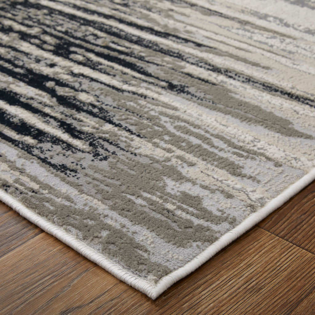 Micah Modern Diamond Black Silver Taupe Area Rug (3'11" x 6')