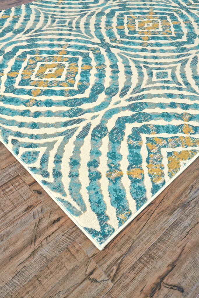 Keats Transitional Abstract Blue Ivory Yellow Area Rug (7'10" x 11')