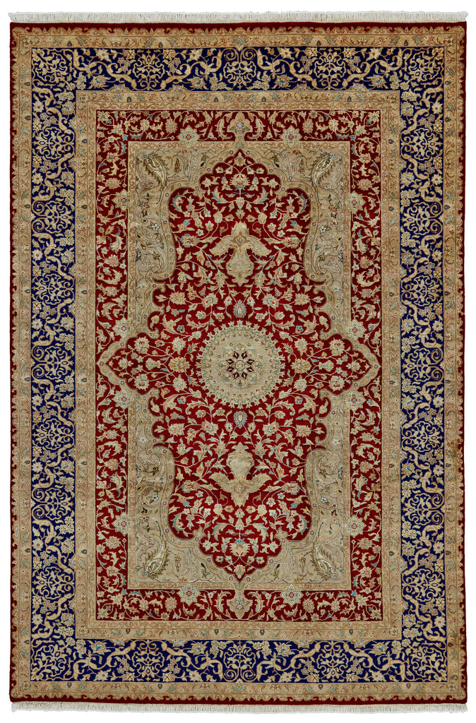 Sophia Traditional Oriental Tan Red Blue Area Rug (5'6" x 8'6")