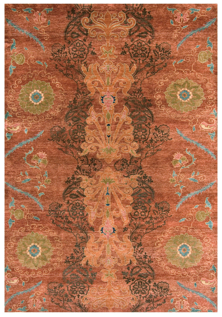 Vardo Transitional Floral Botanical Red Orange Green Area Rug (9'6" x 13'6")