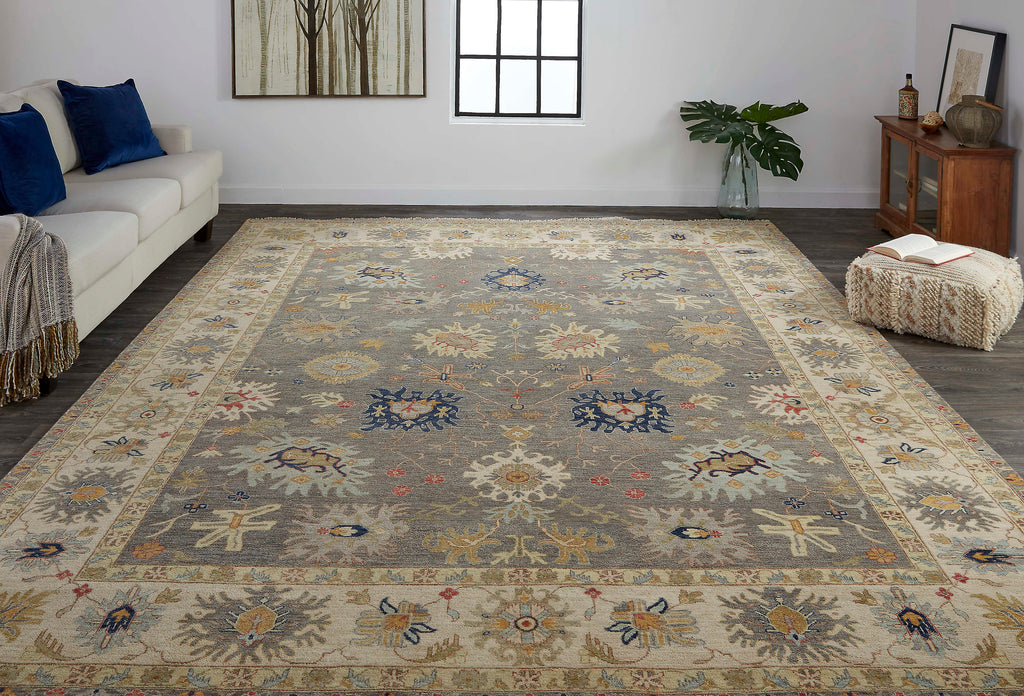 Bhatia Traditional Oriental Gray Ivory Taupe Area Rug (11'6" x 15')