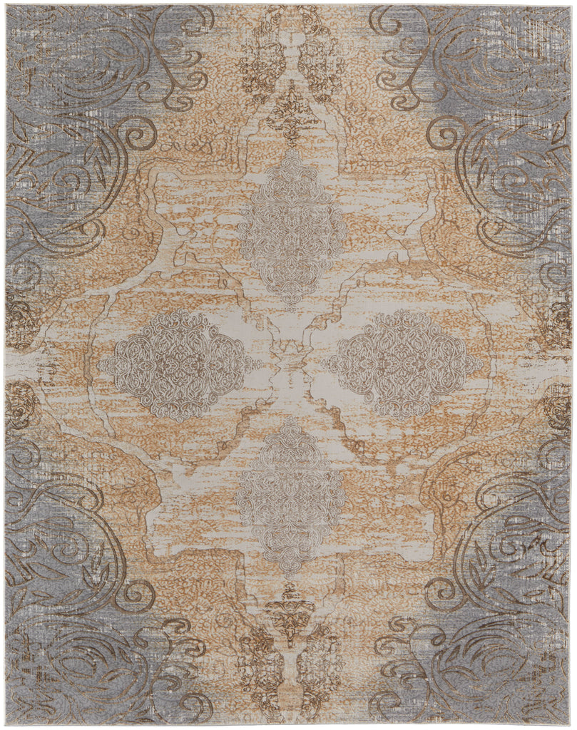 Celene Traditional Medallion Silver Tan Gray Area Rug (9' x 12')