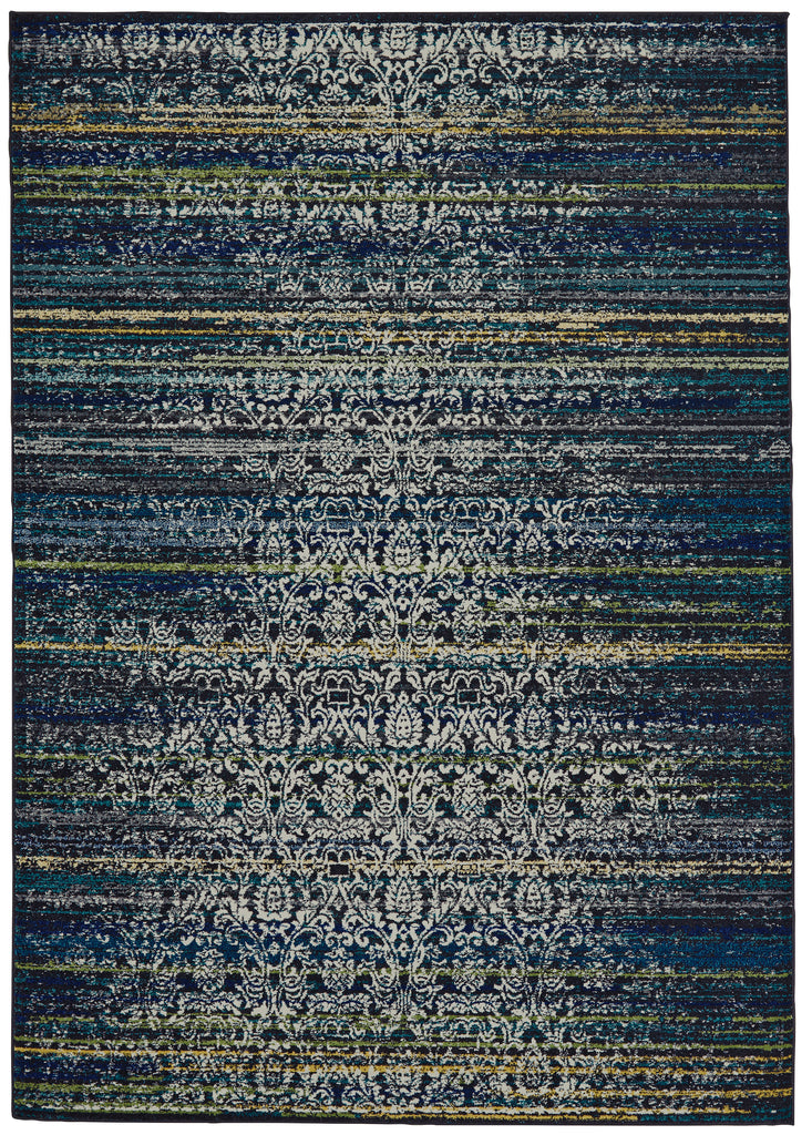 Brixton Modern Abstract Blue Ivory Green Area Rug (6'7" x 9'6")