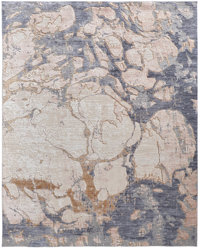 Laina Transitional Abstract Tan Blue Area Rug (3' x 5')