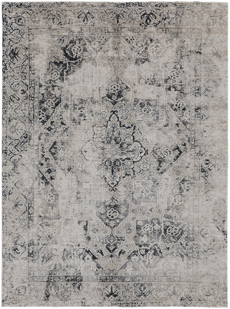 Macklaine Transitional Distressed Black Ivory Taupe Area Rug (8' x 11')